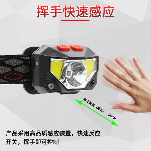 New mini induction red light headlight USB charging inspection light built-in battery multi-functional portable strong light headlight