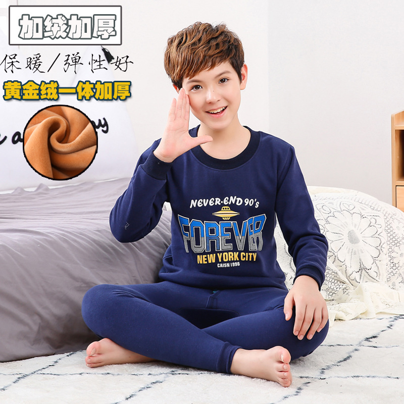 Ropa interior térmica para niños traje de lana forrada engrosada ropa interior juvenil conjunto de algodón ropa interior de estudiante de secundaria