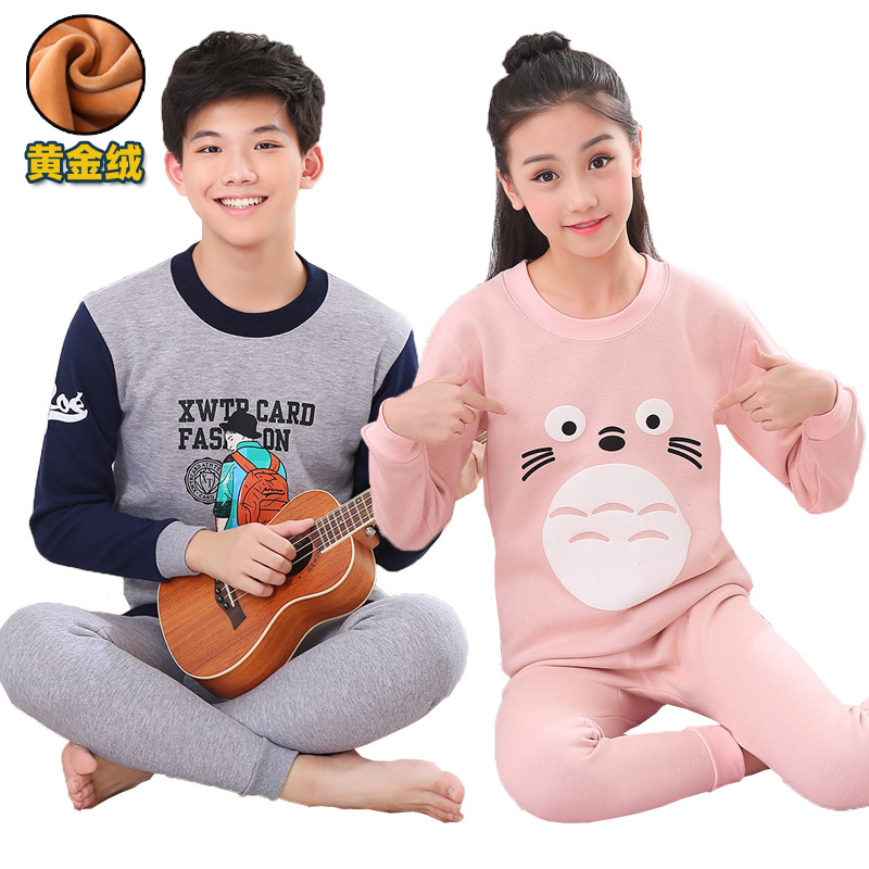 Ropa interior térmica para niños traje de lana forrada engrosada ropa interior juvenil conjunto de algodón ropa interior de estudiante de secundaria