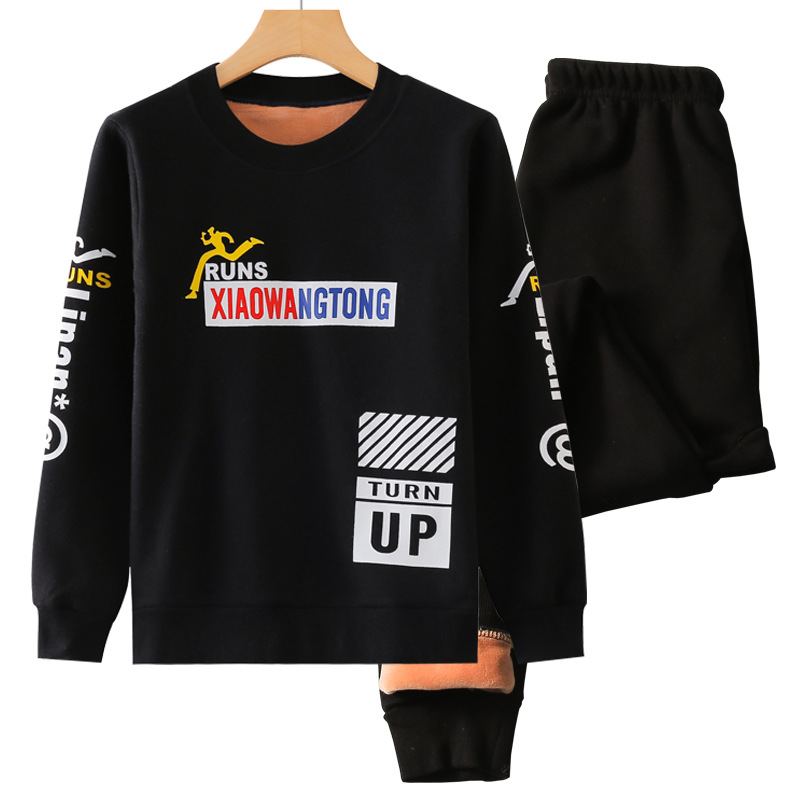 Traje de ropa interior térmica para niños forrado de lana engrosado ropa de otoño para niños medianos y grandes pantalones largos conjunto de niños estudiantes de secundaria suéter de desgaste exterior