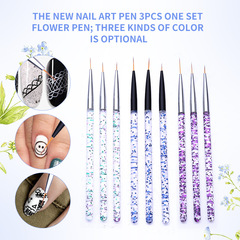 Nail art pen, 3 pieces, acrylic glitter rod UV light pen, pull-line flower nail art pen, nail art coloring tool pen
