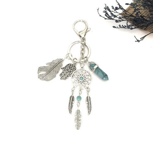 Etsy Bohemian Dreamcatcher Hand Palm Feather Retro Stone Keychain Accessory
