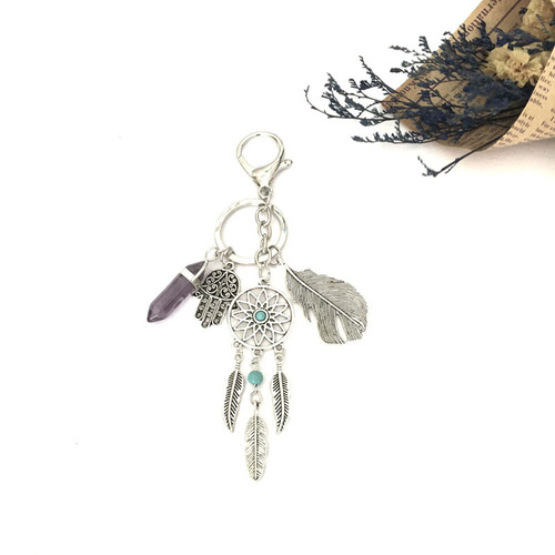 Etsy Bohemian Dreamcatcher Hand Palm Feather Retro Stone Keychain Accessory