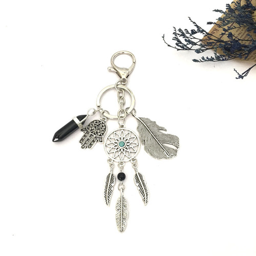Etsy Bohemian Dreamcatcher Hand Palm Feather Retro Stone Keychain Accessory