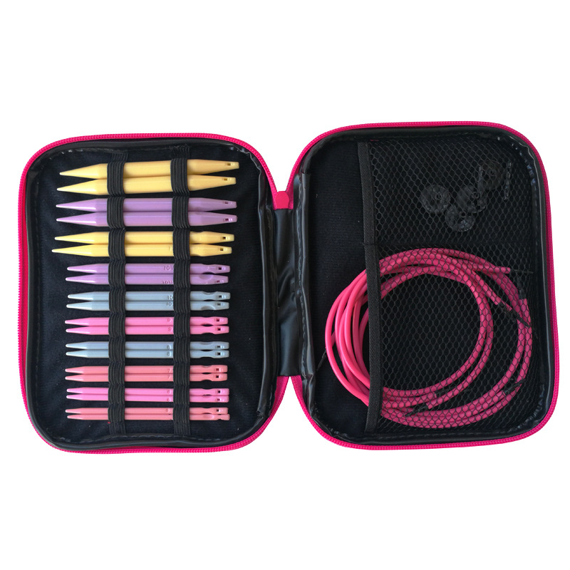 Herramienta de tejer suéter aguja plástico ABS desmontaje anillo aguja cuerda reemplazable aguja circulante conjunto de 10 bolsas de Pu