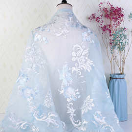 新款汉服绣花面料婚纱礼服舞台装薄纱汉服刺绣布料大袖衫