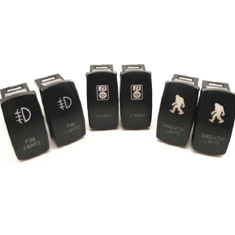 房车汽车游艇船型开关车载板翘板开关单灯双色12-24V镭雕自锁复位