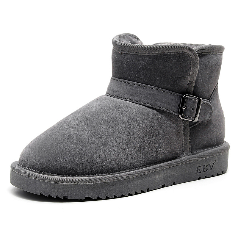 New cowhide snow boots women's short boots thick fur one non-slip bread shoes cotton shoes_voghion.com