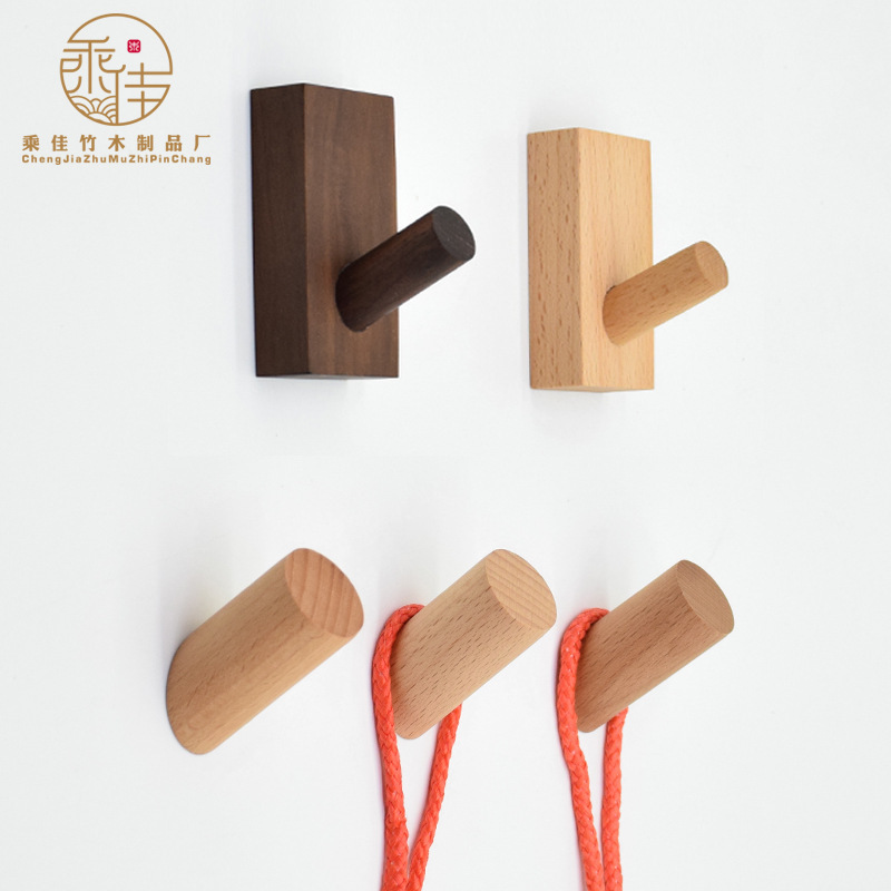 Factory Wholesale Solid Wood Hook Wardrobe Entrance Coat Hood Wooden Hook Punch Free Wall Storage Wooden Hook