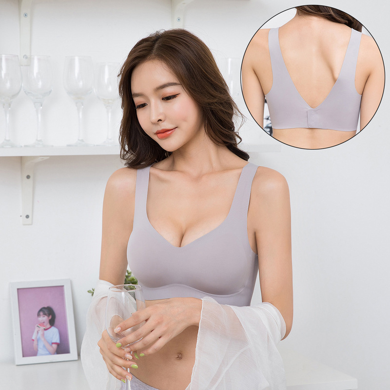 Authentic Japanese Huajia Seamless Deep V Invisible Hook-And-Eye Bra for Women, Wireless Sports Push-Up Simple Bra