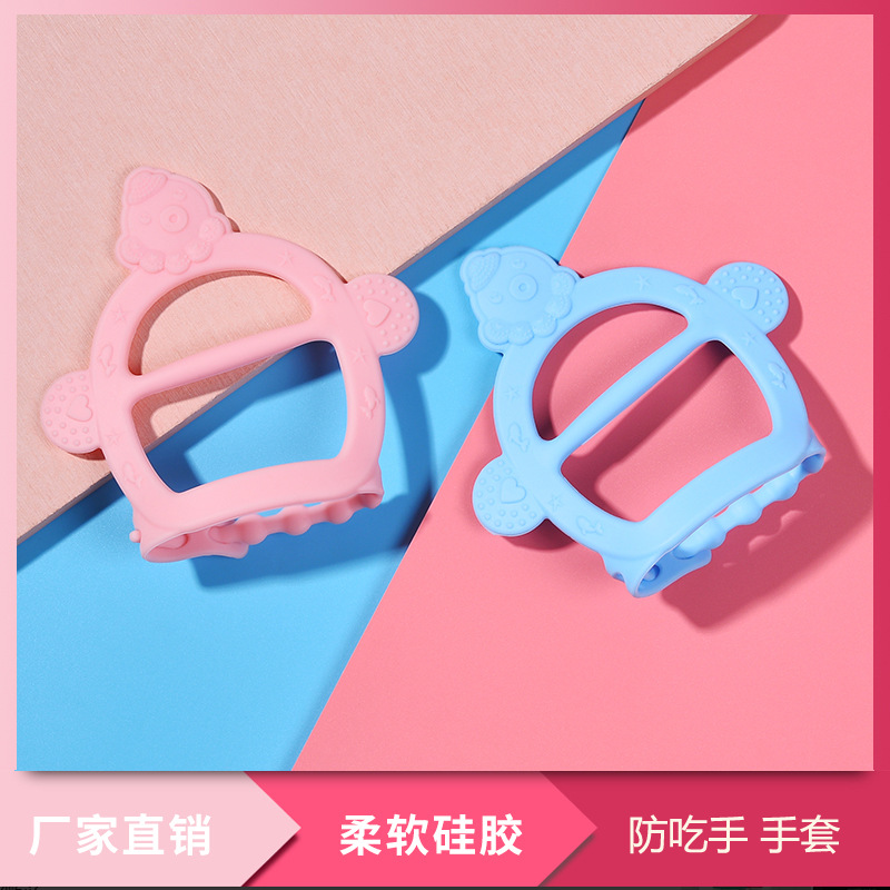 Directo de fábrica bebé silicona pulsera teether guantes mordedor Correa bebé teether