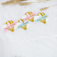 Cake Decorations: Glittery Hot Air Balloon & Cloud Cake Topper—Birthday Party Styling Insert