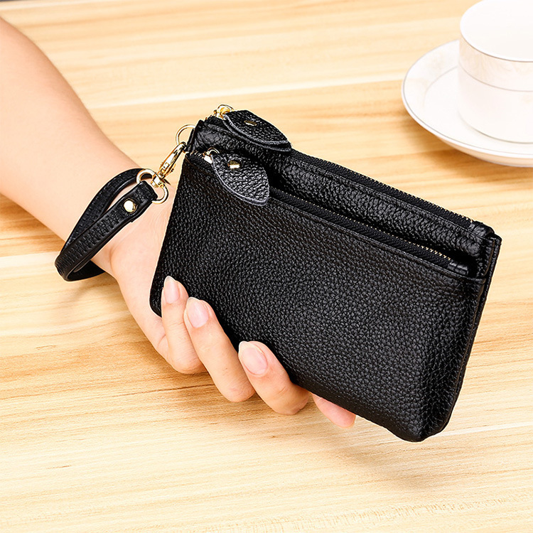Korean Style Popular Cross-Border Genuine Leather Coin Purse, Fashionable Large-Capacity Zipper Women's Wrist Bag Factory Direct Sale