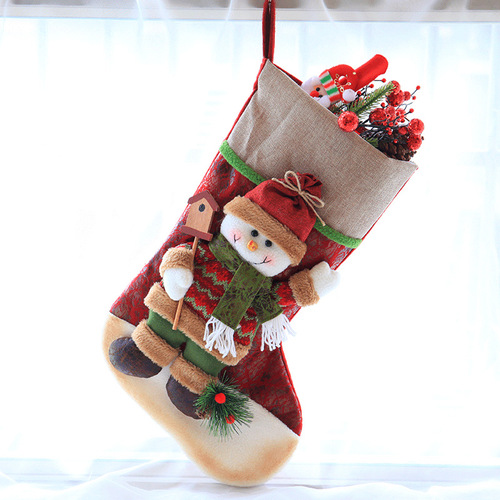 Green Lemon Christmas Decorations Gift Bag Christmas Socks Old Man Snowman Pattern Three-dimensional Christmas Large Socks