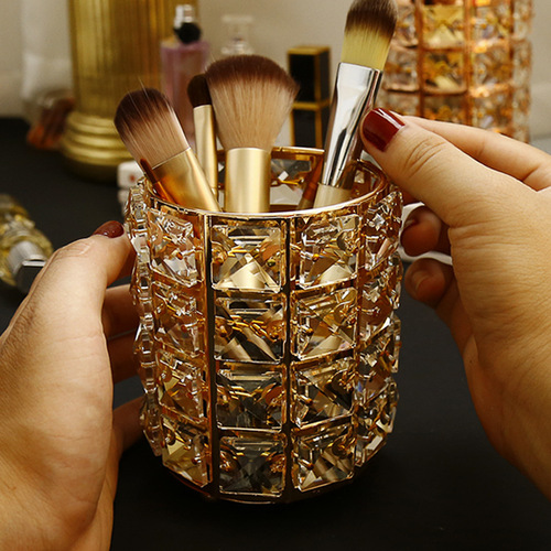 European light luxury crystal pen barrel eyebrow pencil beauty makeup brush barrel desktop storage and organization crystal candlestick ornaments