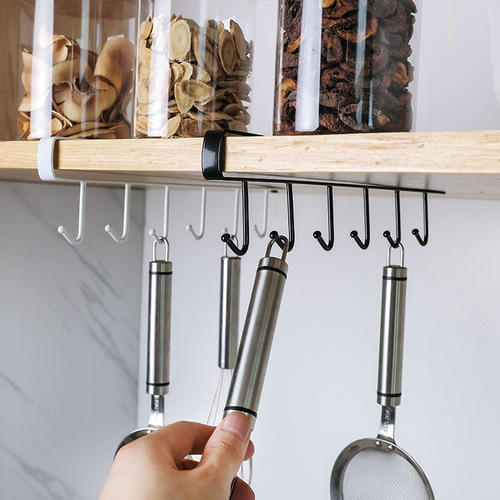 2563 Kitchen Iron Traceless Nail-free Hook Cabinet Storage Hanger Multifunctional Wardrobe Row Hook Organizing Rack