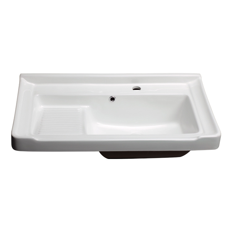 Lavandería de cerámica con tabla de lavar, lavabo de balcón, lavabo de cerámica integrado, lavabo profundo, lavabo de balcón, venta directa de fábrica