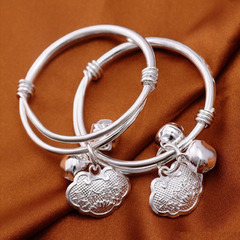 Street stall Miao silver round coin with printed characters, hanging large round lock, push-pull silver-plated bracelet series for children and kids, auspiciousness and longevity