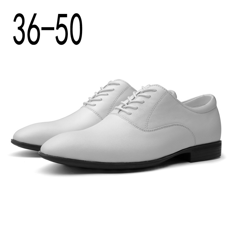 Men's Shoes Large Size Solid Color Elegant Men's Pointed Formal Wear Small White Leather Shoes Lace-up Single Shoes_vogvips.com