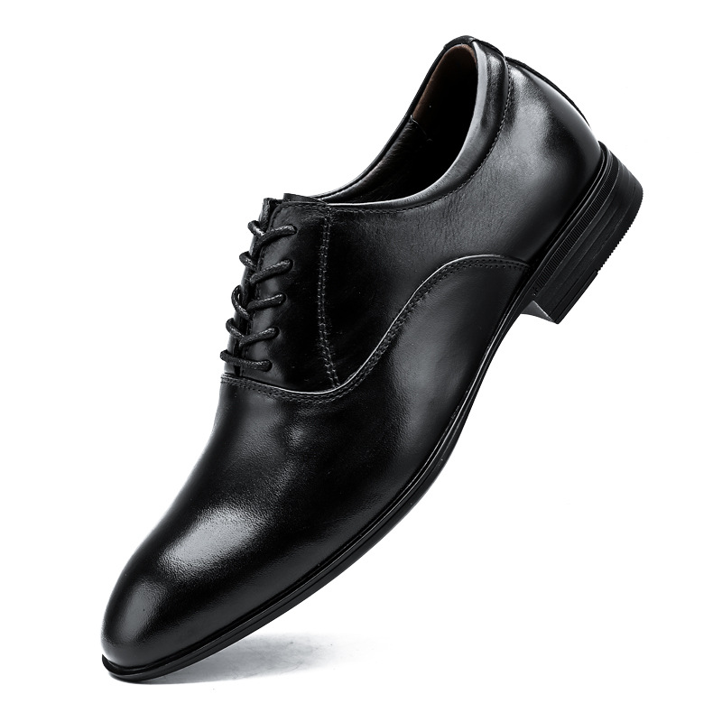 Men's Shoes Large Size Solid Color Elegant Men's Pointed Formal Wear Small White Leather Shoes Lace-up Single Shoes_vogvips.com
