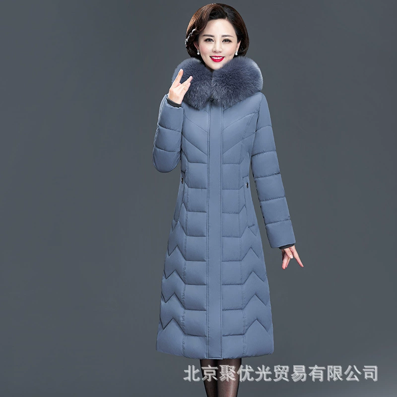 Женская длинная пуховая куртка с хлопковой подкладкой для среднего и пожилого возраста, новинка зимы 2019, приталенное универсальное приталенное пальто с большим меховым воротником и меховым воротником