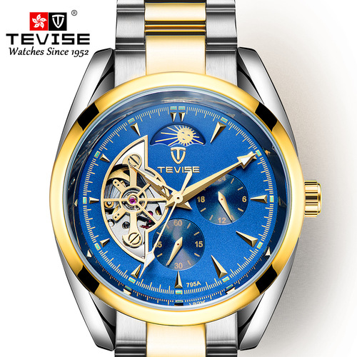Swiss TEVISE Tevis watch men's fully automatic mechanical watch moon phase steel band watch same style