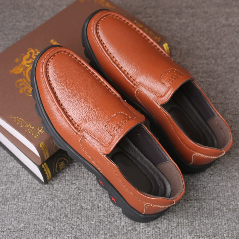 Осенние новые мужские кожаные мягкие подошвы износостойкие мужские кожаные туфли среднего и пожилого возраста дышащие ленивые папы обувь бизнес повседневная обувь