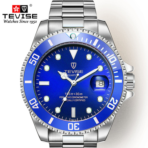 Swiss TEVISE watch men's water ghost quartz watch sports luminous watch steel band watch manufacturer wholesale