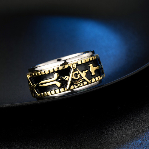 Amazon Rotatable Titanium Steel Masonic Ring Men's Large Wrench Ring Hand Jewelry Wholesale