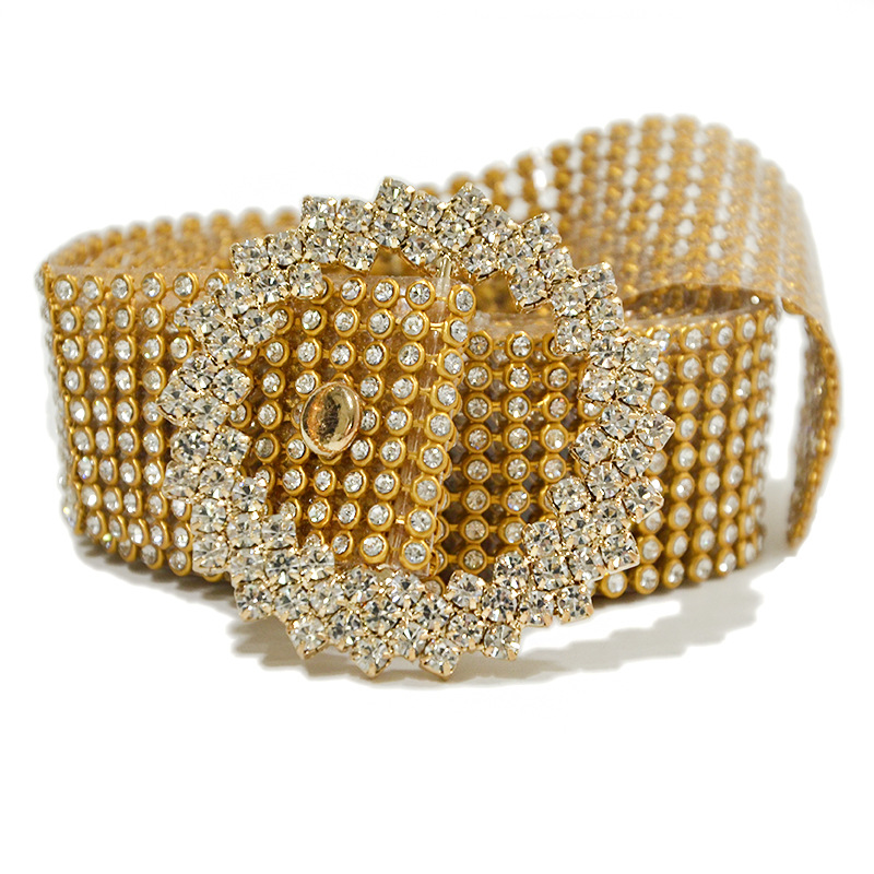 Taobao nuevas mujeres dulce cinturón de diamantes 9 filas rhinestone lleno con incrustaciones cinturón de moda a juego ropa cinturón al por mayor