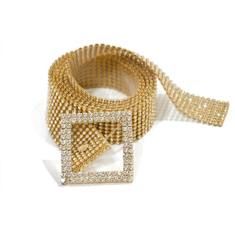 Taobao nuevas mujeres dulce cinturón de diamantes 9 filas rhinestone lleno con incrustaciones cinturón de moda a juego ropa cinturón al por mayor