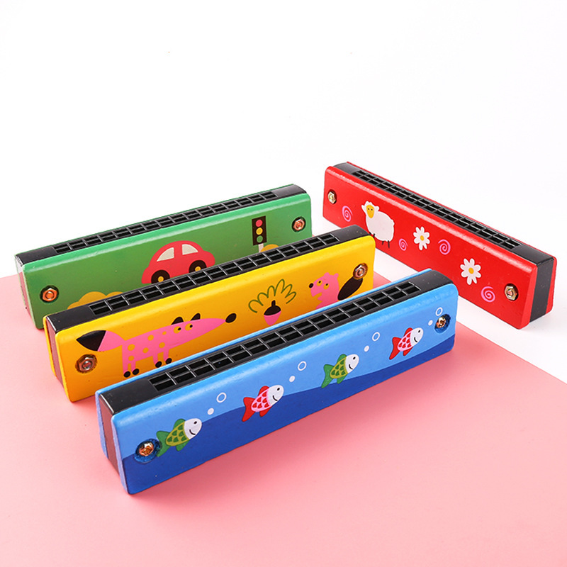 Harmonica niños de iluminación instrumento musical kindergarten estudiante enseñanza de madera 16 puertos doble fila armónica inflable juguete de madera