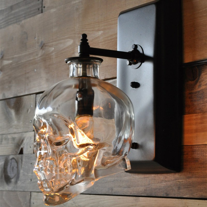 loft个性创意水管酒吧壁灯北欧现代简约复古工业风骷髅头酒瓶壁灯