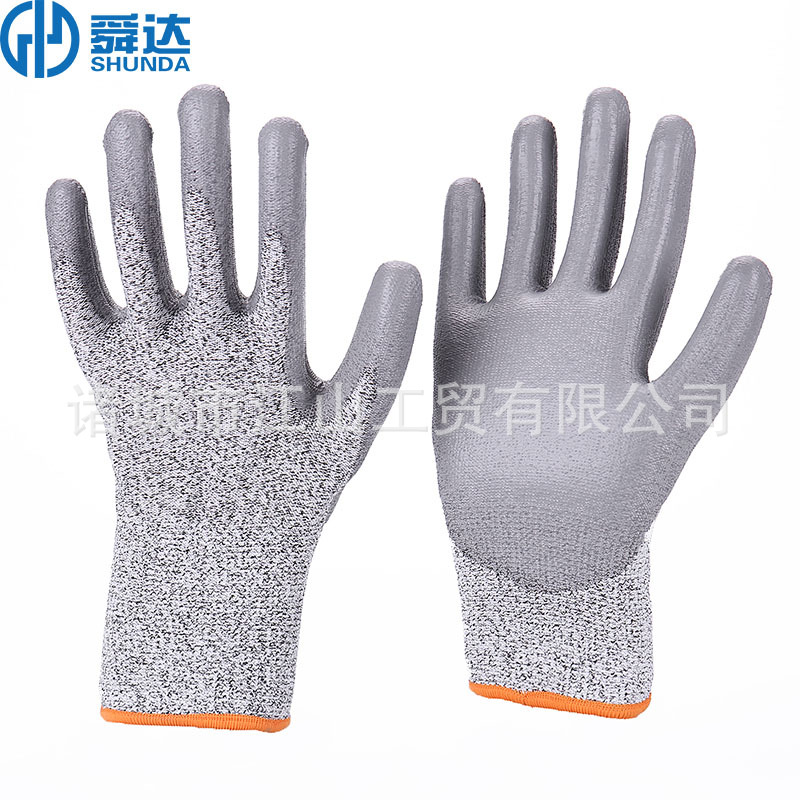 厂家供应防滑耐磨防割防刺浸胶舜达劳保手套3级5级防切割灰纱灰