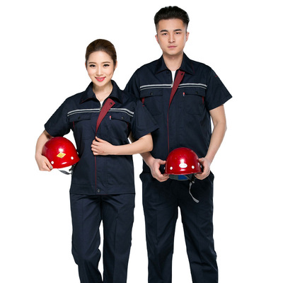 Short sleeved coverall suit work clothes polyester-cotton blend plane Automobile Service Manufactor wholesale Labor insurance Reflective coverall