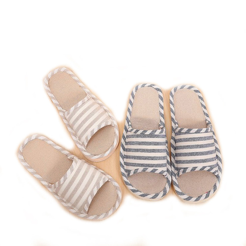 Four Seasons Indoor Slippers Giveaway Striped Linen Couple Foam Bottom Home Wooden Floor Slippers Female Manufacturer Wholesale