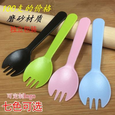 thickening disposable Fork Spoon transparent Fruit fork Dessert Plastic Cake tableware Fork spoon one Independent