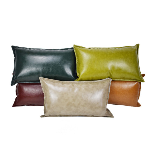 PU oil wax leather cushion cover solid color luxury simulated leather sofa cushion pillow office cushion bedside backrest