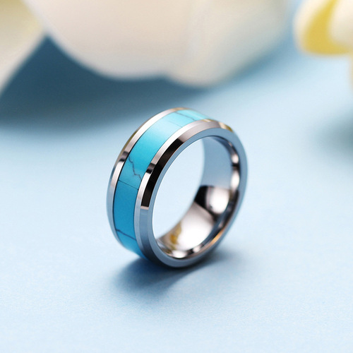 European and American cross-border hot selling 8MM stainless steel natural turquoise fashion ring versatile personalized ring manufacturer wholesale
