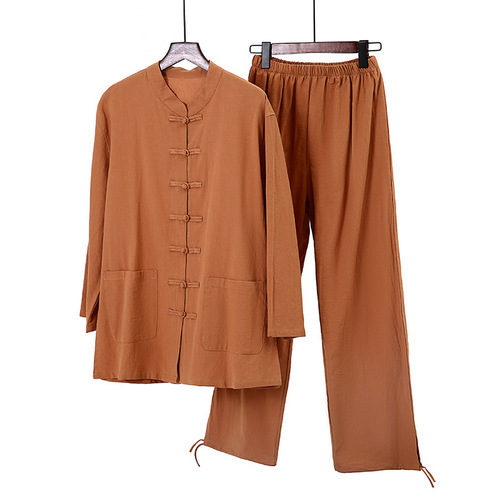 Taoist attire cotton linen women middle-aged and elderly martial arts performance practice dress retro Chinese style Tai Chi clothing one-piece drop shipping