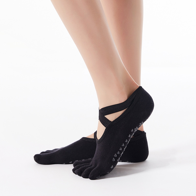 Foreign trade cross-border new lace-up open finger combed cotton yoga socks women's five finger floor sports yoga professional non-slip socks