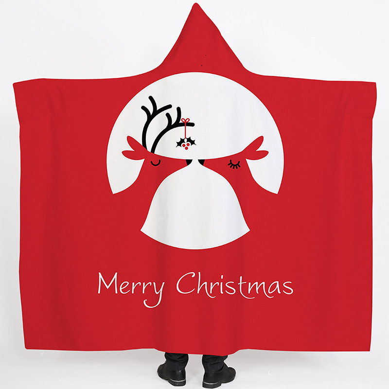 Lana de cordero siesta manta invierno Manta con capucha capa engrosada doble felpa 3D Impresión digital perezoso Manta