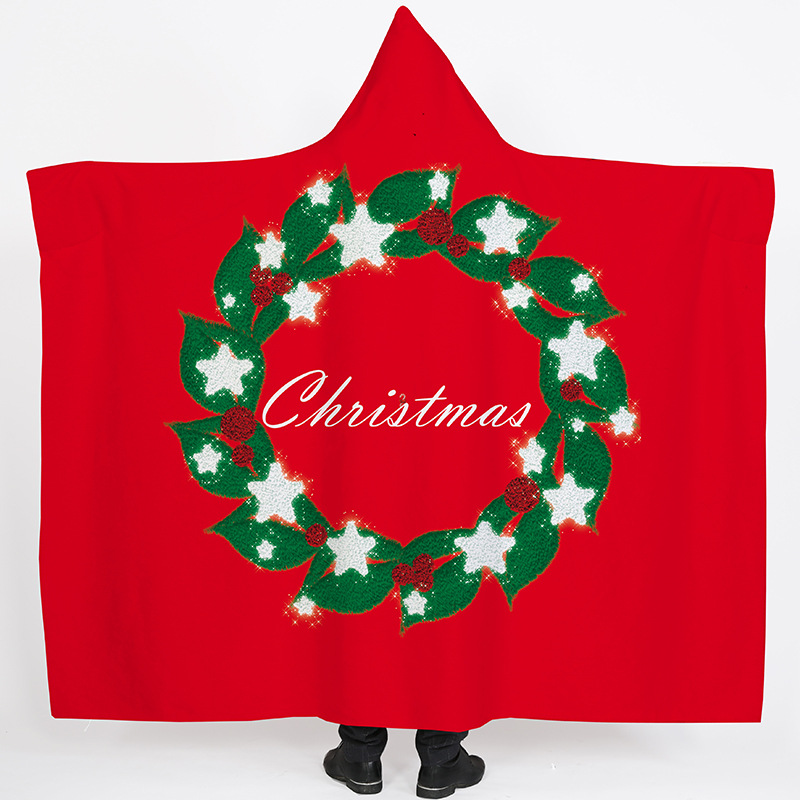 Lana de cordero siesta manta invierno Manta con capucha capa engrosada doble felpa 3D Impresión digital perezoso Manta