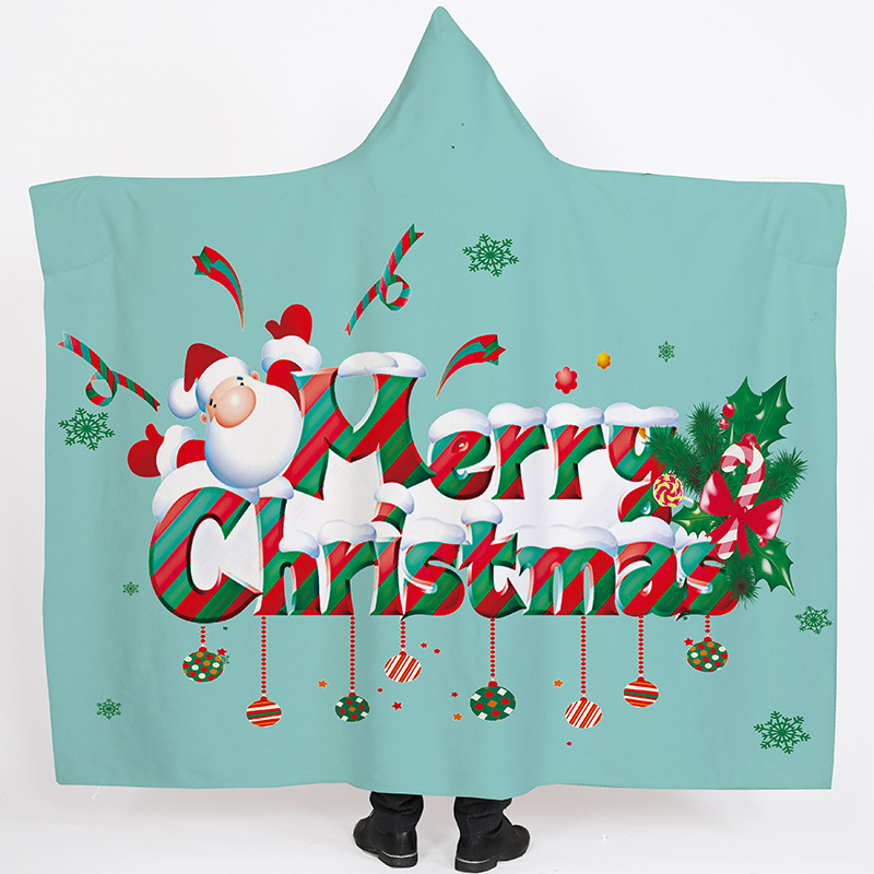 Lana de cordero siesta manta invierno Manta con capucha capa engrosada doble felpa 3D Impresión digital perezoso Manta