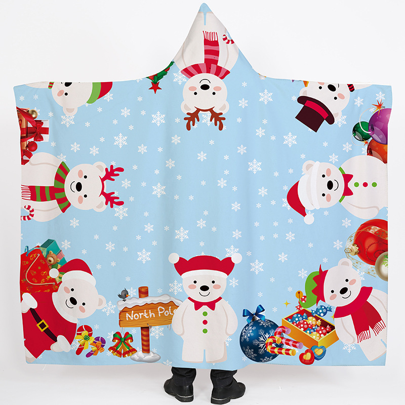 Lana de cordero siesta manta invierno Manta con capucha capa engrosada doble felpa 3D Impresión digital perezoso Manta