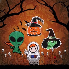 Embroidered patch with cartoon pumpkin head for Halloween, funny costume clothing decoration, applique patch with computer embroidery design