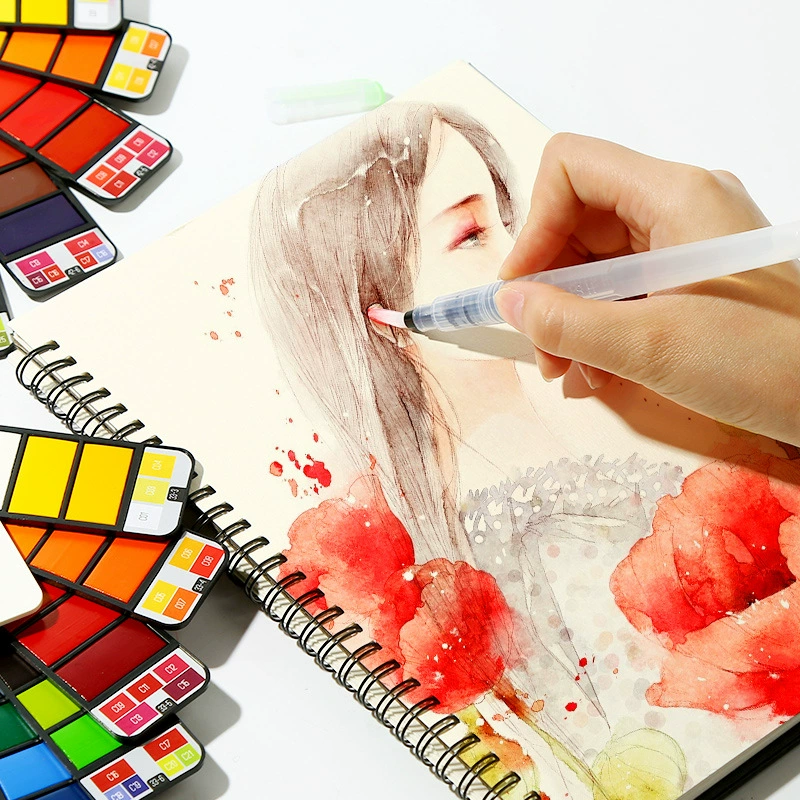 Складной набор акварели (Superior) с водяной кистью — компактный, портативный, множество цветовых оттенков