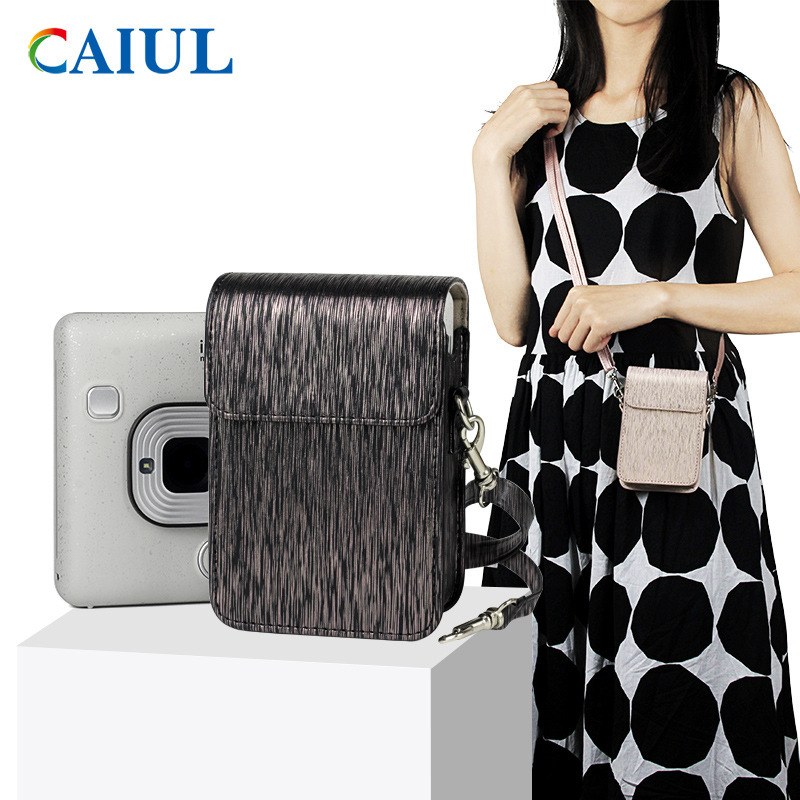 For Polaroid mini liplay camera bag brushed protective cover PU leather one-shoulder retro camera storage bag