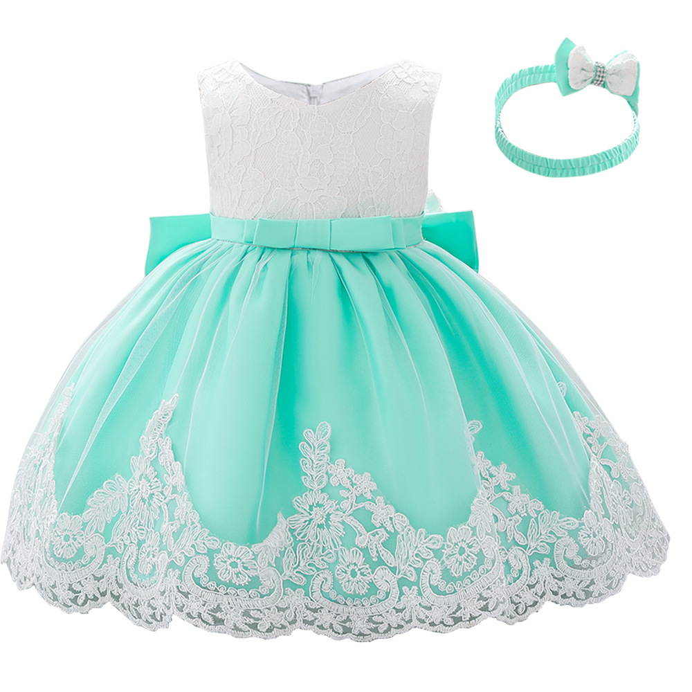 Amazon nueva princesa infantil vestido de los niños arco femenino costura lavado vestido 1-3Y vestido de encaje