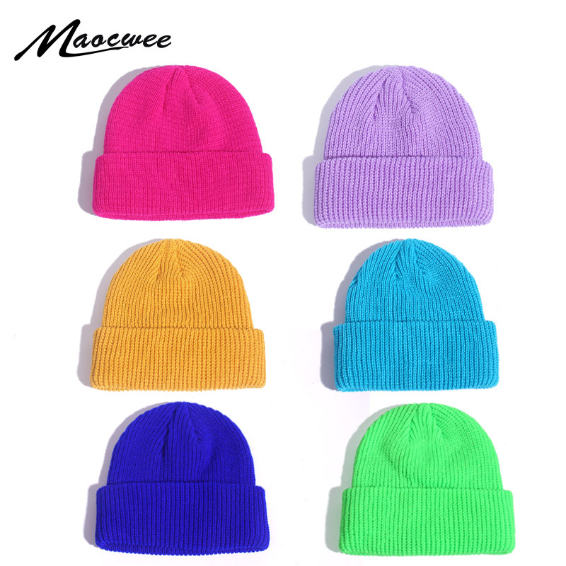 Cross-Border Short Melon Skin Hat Knitted Dome Watermelon Hat Woolen Brimless Hat Ingot Knitted Pullover Hat Autumn and Winter Warm
